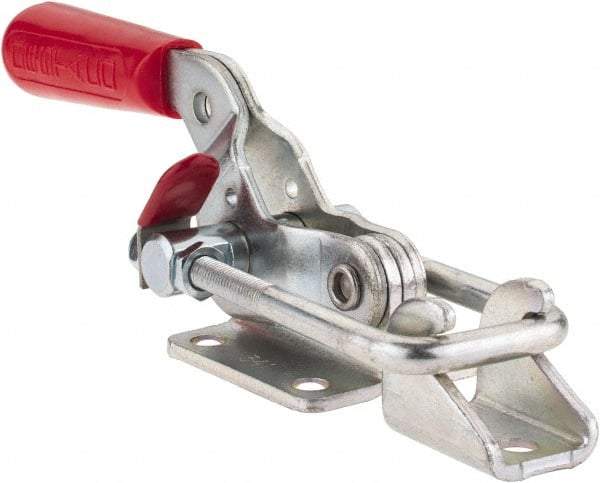 De-Sta-Co - 2,000 Lb Capacity, Horizontal, U Hook, Flanged Base, Carbon Steel Pull Action Latch Clamp - 2-1/2" Drawing Movement, 8.2" OAL, Threaded U Hook, Straight Handle - Eagle Tool & Supply