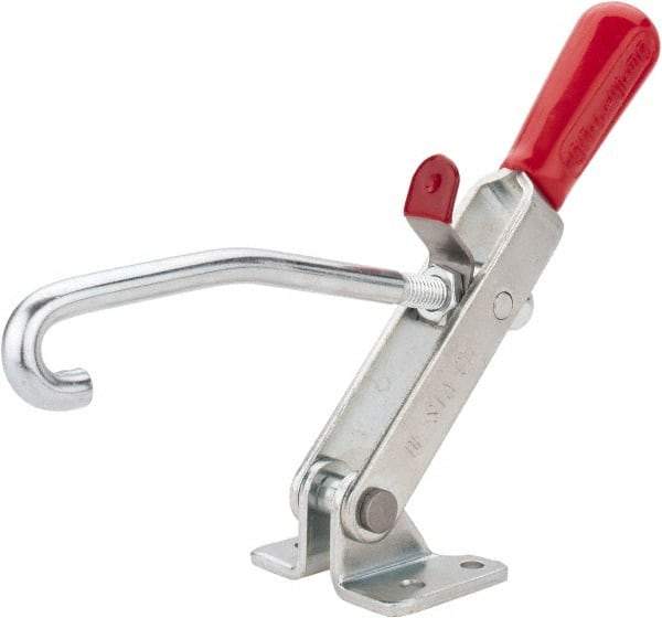 De-Sta-Co - 375 Lb Capacity, Horizontal, J Hook, Flanged Base, Carbon Steel Pull Action Latch Clamp - 4" Drawing Movement, 8.82" OAL, Straight Handle - Eagle Tool & Supply