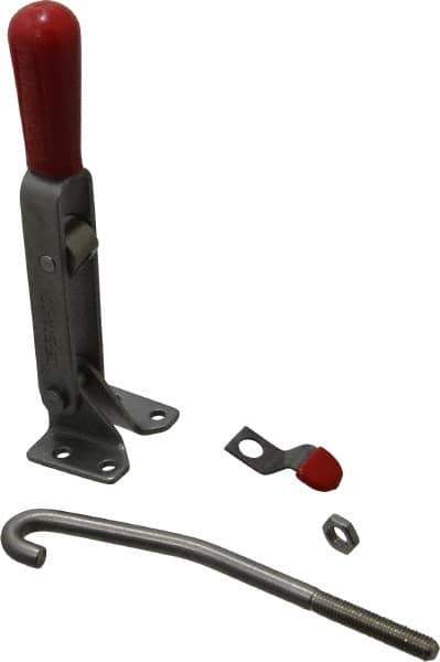 De-Sta-Co - 450 Lb Capacity, Horizontal, J Hook, Flanged Base, Stainless Steel Pull Action Latch Clamp - 4" Drawing Movement, 8.82" OAL, Straight Handle - Eagle Tool & Supply