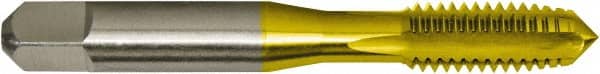 Made in USA - 5/8-18 UNF 2/3B 4 Flute TiN Finish High Speed Steel Straight Flute Standard Hand Tap - Plug, Right Hand Thread, 3-13/16" OAL, 1-13/16" Thread Length, H3 Limit, Oversize - Exact Industrial Supply