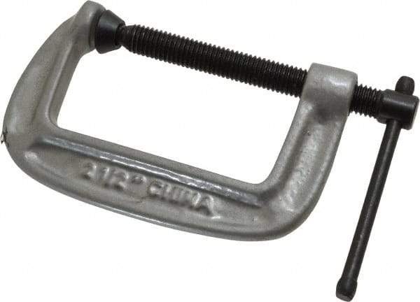 Gibraltar - Light-Duty 2-1/2" Max Opening, 1-7/16" Throat Depth, Cast Iron Standard C-Clamp - 600 Lb Capacity, 0" Min Opening, Standard Throat Depth, Malleable Cast Iron Screw - Eagle Tool & Supply