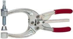 De-Sta-Co - 3113.76 N Load Capacity, 2.72" Throat Depth, 8.51" OAL, Carbon Steel, C Style Plier Clamp - 4.16" Max Jaw Capacity, M10x1.5 Spindle, 4.16" Open Throat Height, Red Handle, Spindle End - Eagle Tool & Supply