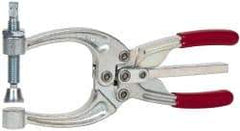 De-Sta-Co - 3113.76 N Load Capacity, 2.72" Throat Depth, 8.51" OAL, Carbon Steel, C Style Plier Clamp - 4.16" Max Jaw Capacity, M10x1.5 Spindle, 4.16" Open Throat Height, Red Handle, Spindle End - Eagle Tool & Supply