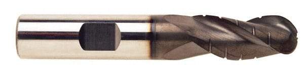 ProMax - 7/32" Diam, 3/4" LOC, 3 Flute Solid Carbide Roughing & Finishing Ball End Mill - AlTiN Finish, 2-1/2" OAL, 1/4" Shank Diam, Straight Shank, 35° Helix, Centercutting, Regular Length - Eagle Tool & Supply
