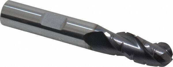 ProMax - 3/8" Diam, 7/8" LOC, 3 Flute Solid Carbide Roughing & Finishing Ball End Mill - AlTiN Finish, 2-1/2" OAL, 3/8" Shank Diam, Weldon Shank, 35° Helix, Centercutting, Regular Length - Eagle Tool & Supply