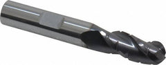 ProMax - 3/8" Diam, 7/8" LOC, 3 Flute Solid Carbide Roughing & Finishing Ball End Mill - AlTiN Finish, 2-1/2" OAL, 3/8" Shank Diam, Weldon Shank, 35° Helix, Centercutting, Regular Length - Eagle Tool & Supply