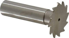 Made in USA - 1-1/8" Diam x 3/64" Face Width, High Speed Steel, 16 Teeth, Shank Connection Woodruff Keyseat Cutter - Uncoated, 2-3/16" OAL x 1/2" Shank, Straight Teeth - Eagle Tool & Supply