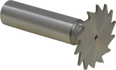 Made in USA - 1-1/4" Diam x 3/64" Face Width, High Speed Steel, 18 Teeth, Shank Connection Woodruff Keyseat Cutter - Uncoated, 2-3/16" OAL x 1/2" Shank, Straight Teeth - Eagle Tool & Supply