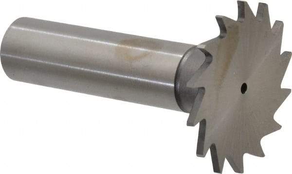 Made in USA - 1-1/4" Diam x 1/16" Face Width, High Speed Steel, 18 Teeth, Shank Connection Woodruff Keyseat Cutter - Uncoated, 2-3/16" OAL x 1/2" Shank, Straight Teeth - Eagle Tool & Supply