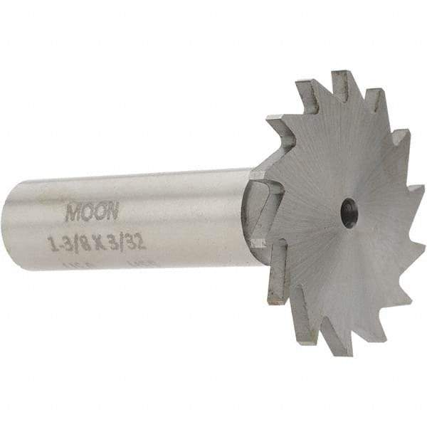 Made in USA - 1-3/8" Diam x 3/32" Face Width, High Speed Steel, 18 Teeth, Shank Connection Woodruff Keyseat Cutter - Uncoated, 2-1/4" OAL x 1/2" Shank, Straight Teeth - Eagle Tool & Supply