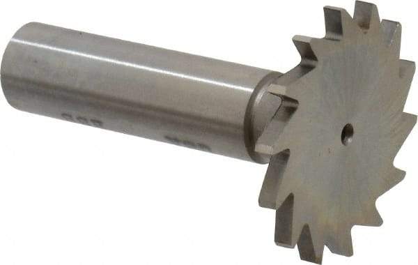 Made in USA - 1-3/8" Diam x 7/64" Face Width, High Speed Steel, 14 Teeth, Shank Connection Woodruff Keyseat Cutter - Uncoated, 2-1/4" OAL x 1/2" Shank, Straight Teeth - Eagle Tool & Supply