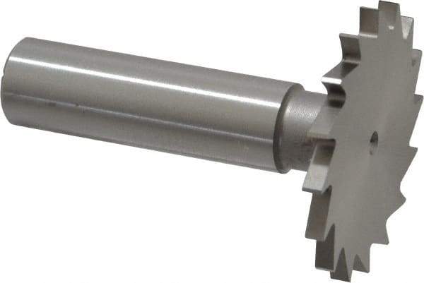 Made in USA - 1-1/2" Diam x 7/64" Face Width, High Speed Steel, 20 Teeth, Shank Connection Woodruff Keyseat Cutter - Uncoated, 2-1/4" OAL x 1/2" Shank, Straight Teeth - Eagle Tool & Supply