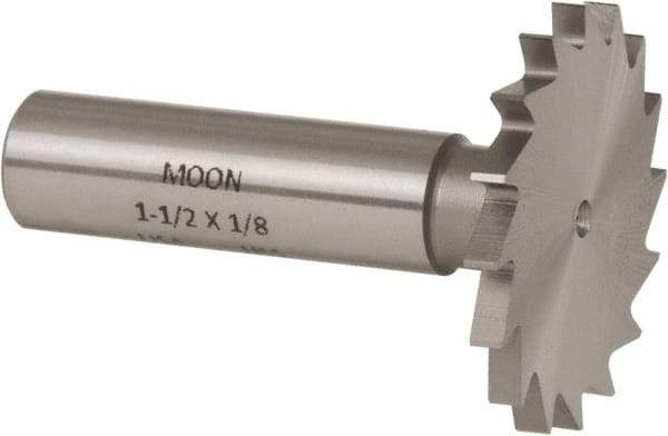 Made in USA - 1-1/2" Diam x 1/8" Face Width, High Speed Steel, 16 Teeth, Shank Connection Woodruff Keyseat Cutter - Uncoated, 2-1/8" OAL x 1/2" Shank, Straight Teeth - Eagle Tool & Supply