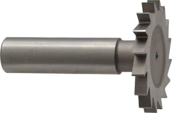 Made in USA - 1-1/2" Diam x 11/64" Face Width, High Speed Steel, 20 Teeth, Shank Connection Woodruff Keyseat Cutter - Uncoated, 2-1/4" OAL x 1/2" Shank, Straight Teeth - Eagle Tool & Supply