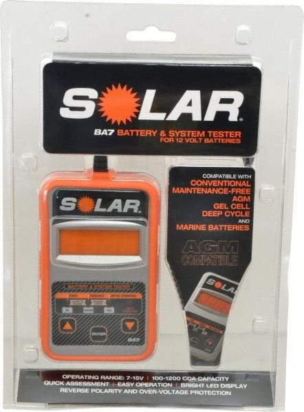 Solar - 12 Volt Digital Battery & System Tester - 100 to 1,100 CCA Range, 1-1/2' Cable - Eagle Tool & Supply