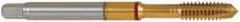 Guhring - M10x1.50 Metric Coarse, 3 Flute, TiN Finish, Powdered Metal Spiral Point Tap - Plug Chamfer, Right Hand Thread, 100mm OAL, 0.381" Shank Diam, 6H Class of Fit, Series 4122 - Exact Industrial Supply