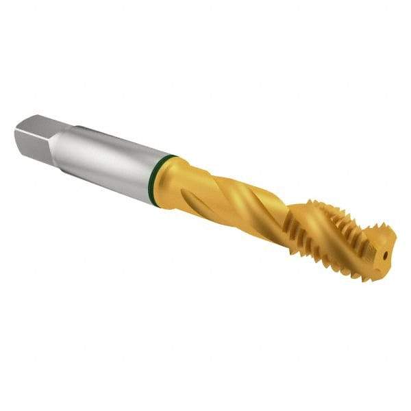 Guhring - 5/16-18 UNC 3 Flute 2B Modified Bottoming Spiral Flute Tap - Cobalt, TiN Finish, 2.72" OAL, Right Hand Flute, Right Hand Thread - Eagle Tool & Supply