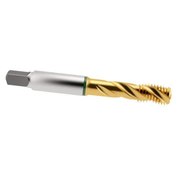 Guhring - 3/8-16 UNC 3 Flute 2B Modified Bottoming Spiral Flute Tap - Cobalt, TiN Finish, 2.941" OAL, Right Hand Flute, Right Hand Thread - Eagle Tool & Supply