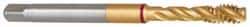 Guhring - M12x1.75 Metric Coarse 3 Flute 6H Modified Bottoming Spiral Flute Tap - Powdered Metal, TiN Finish, 110mm OAL, Right Hand Flute, Right Hand Thread, Series 4120 - Exact Industrial Supply