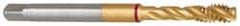 Guhring - M12x1.25 Metric Fine 3 Flute 6H Modified Bottoming Spiral Flute Tap - Powdered Metal, TiN Finish, 100mm OAL, Right Hand Flute, Right Hand Thread, Series 4121 - Eagle Tool & Supply