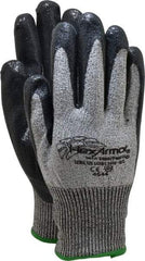 HexArmor - Size L (9), ANSI Cut Lvl A8, Puncture Lvl 5, Nitrile Coated Cut & Puncture Resistant Gloves - Palm & Fingers Coated, SuperFabric/HPPE Lining, Knit Wrist, Gray/Black, Paired - Eagle Tool & Supply