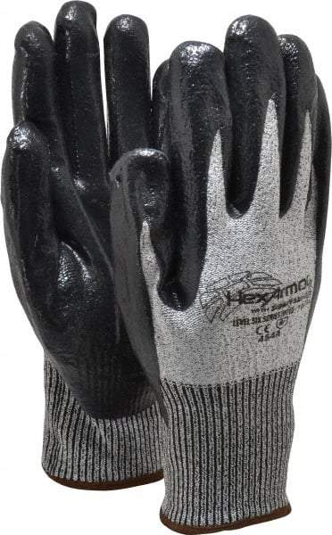 HexArmor - Size XL (10), ANSI Cut Lvl A8, Puncture Lvl 5, Nitrile Coated Cut & Puncture Resistant Gloves - Palm & Fingers Coated, SuperFabric/HPPE Lining, Knit Wrist, Gray/Black, Paired - Eagle Tool & Supply