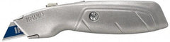 Irwin - Retractable Utility Knife - 2-1/4" Blade, Silver Aluminum Handle, 1 Blade Included - Eagle Tool & Supply