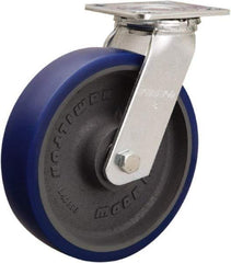 Hamilton - 8" Diam x 2" Wide x 9-1/2" OAH Top Plate Mount Swivel Caster - Polyurethane Mold onto Cast Iron Center, 900 Lb Capacity, Sealed Precision Ball Bearing, 4 x 4-1/2" Plate - Eagle Tool & Supply