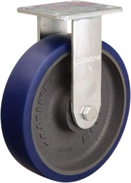 Hamilton - 8" Diam x 2" Wide x 9-1/2" OAH Top Plate Mount Rigid Caster - Polyurethane Mold onto Cast Iron Center, 900 Lb Capacity, Sealed Precision Ball Bearing, 4 x 4-1/2" Plate - Eagle Tool & Supply