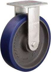 Hamilton - 8" Diam x 2" Wide x 9-1/2" OAH Top Plate Mount Rigid Caster - Polyurethane Mold onto Cast Iron Center, 900 Lb Capacity, Sealed Precision Ball Bearing, 4 x 4-1/2" Plate - Eagle Tool & Supply