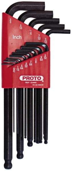 Proto - 13 Piece L-Key Ball End Hex Key Set - Hex Range 0.05 to 3/8", Carbon Steel - Eagle Tool & Supply