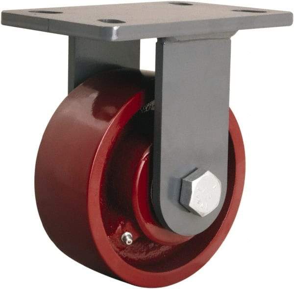 Hamilton - 6" Diam x 2-1/2" Wide x 7-3/4" OAH Top Plate Mount Rigid Caster - Cast Iron, 2,200 Lb Capacity, Tapered Roller Bearing, 5 x 7" Plate - Eagle Tool & Supply