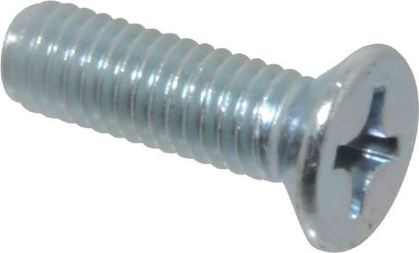 Value Collection - M6x1.00 Metric Coarse, 20mm OAL Phillips Drive Machine Screw - Flat Head, Grade 4.8 Steel, Zinc-Plated Finish, Without Washer - Eagle Tool & Supply