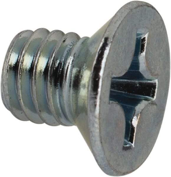 Value Collection - M6x1.00 Metric Coarse, 8mm OAL Phillips Drive Machine Screw - Flat Head, Grade 4.8 Steel, Zinc-Plated Finish, Without Washer - Eagle Tool & Supply