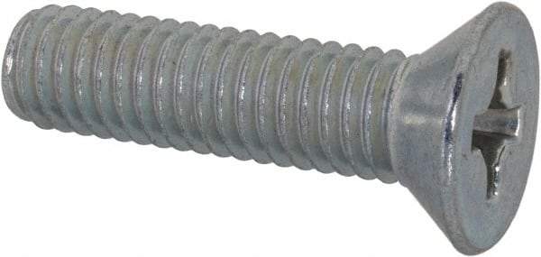 Value Collection - 3/8-16 UNC, 1-1/2" OAL Phillips Drive Machine Screw - Flat Head, Grade J82 Steel, Zinc-Plated Finish, Without Washer - Eagle Tool & Supply