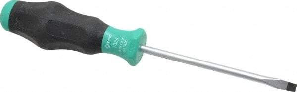 Wera - 198mm OAL Standard Slotted Screwdriver - 100mm Blade Length, Round Shank, Ergonomic Handle - Eagle Tool & Supply