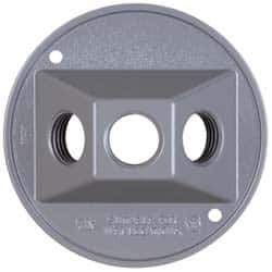 Cooper Crouse-Hinds - 2 Outlet, 1/2" Hole Diam, Powder Coat Finish, Round Noncorrosive Weatherproof Box Cover - 4-1/2" Wide x 9/16" High, Wet Locations, Aluminum, UL Listed - Eagle Tool & Supply