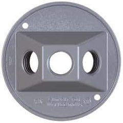 Cooper Crouse-Hinds - 2 Outlet, 1/2" Hole Diam, Powder Coat Finish, Round Noncorrosive Weatherproof Box Cover - 4-1/2" Wide x 9/16" High, Wet Locations, Aluminum, UL Listed - Eagle Tool & Supply