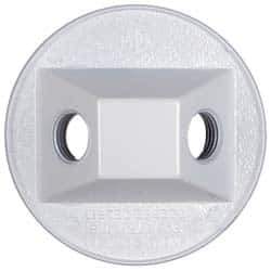 Cooper Crouse-Hinds - 2 Outlet, 1/2" Hole Diam, Powder Coat Finish, Round Noncorrosive Weatherproof Box Cover - 4-1/2" Wide x 9/16" High, Wet Locations, Aluminum, UL Listed - Eagle Tool & Supply