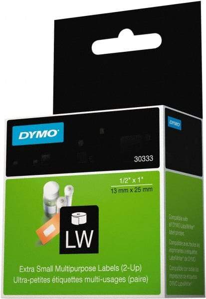 Dymo - 1" Wide x 1/2" Long, White Multi-Purpose Label - For DYMO LabelWriter Printers - Eagle Tool & Supply