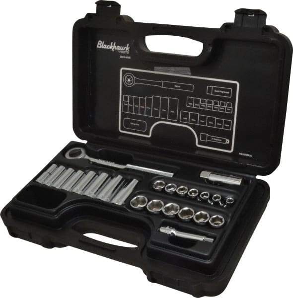 Blackhawk by Proto - 24 Piece 3/8" Drive Deep Well Socket Set - 6 Points, 5/8" to 5/8" 7mm to 19mm Range, Metric Measurement Standard - Eagle Tool & Supply