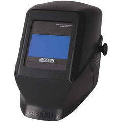 Jackson Safety - 5" Window Width x 4" Window Height, 9 to 13 Shade Auto-Darkening Lens, Fixed Front Welding Helmet - Black Plastic Blue Lens - Eagle Tool & Supply