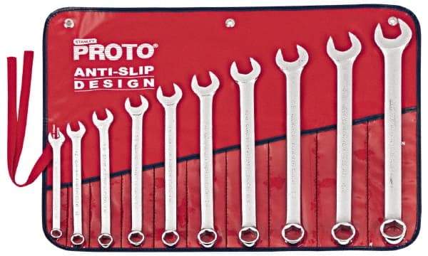 Proto - 10 Piece, 7/16" to 1", 6 Point Combination Wrench Set - Inch Measurement Standard, Satin Chrome Finish, Comes in Nylon Roll - Eagle Tool & Supply