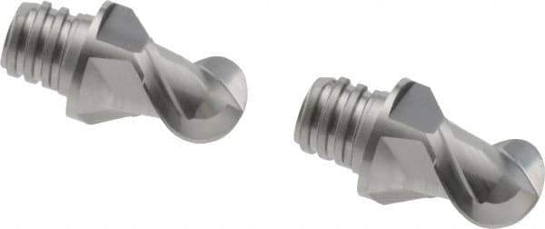 Iscar - MM EBA Grade IC08 Carbide Ball Nose Milling Tip Insert - Uncoated, 2 Flutes, 12.7mm Cutting Diam, 9.5mm Depth of Cut, 16.5mm Extension, 1/4" Cnr Rad, 45° Helix - Eagle Tool & Supply