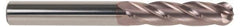 SGS - 5/8" Diam, 2-1/4" LOC, 4 Flute Solid Carbide Ball End Mill - TiCN Finish, Single End, 5" OAL, 5/8" Shank Diam, Spiral Flute - Eagle Tool & Supply