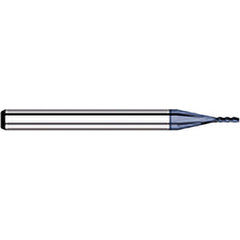 Corner Radius End Mill: 0.05″ Dia, 0.15″ LOC, 0.01″ Radius, 4 Flutes, Solid Carbide 1-1/2″ OAL, 1/8″ Shank Dia, 30 ° Helix, AlTiN Coated, Corner Radius End, Centercutting
