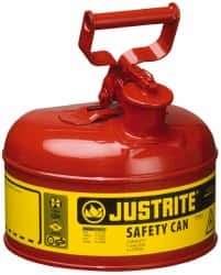 Justrite - 1 Gal Galvanized Steel Type I Safety Can - 11" High x 9-1/2" Diam, Red with Yellow - Eagle Tool & Supply