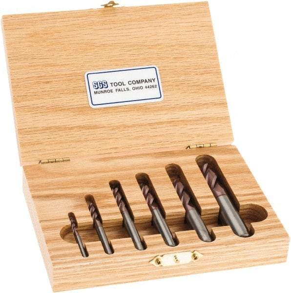 SGS - 1/8 to 1/2", 4 Flute Square End Mill Set - TiCN Coating, Solid Carbide, Single End, 1/8, 3/16, 1/4, 5/16, 3/8, 1/2" Shank Diam, Centercutting - Eagle Tool & Supply