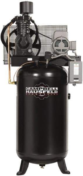 Campbell Hausfeld - 7.5 hp, 80 Gal Stationary Electric Vertical Air Compressor - Three Phase, 175 Max psi, 24.3 CFM, 208-230/460 Volt - Eagle Tool & Supply