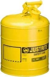 Justrite - 5 Gal Galvanized Steel Self-Closing, Self-Venting, Full-Length Flame Arrester - 16-7/8" High x 11-3/4" Diam, Yellow - Eagle Tool & Supply